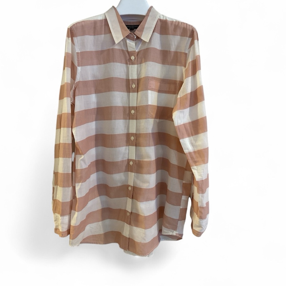 Women’s Banana Republic Soft Wash Cotton Pink Striped Long Sleeved Shirt, Size L